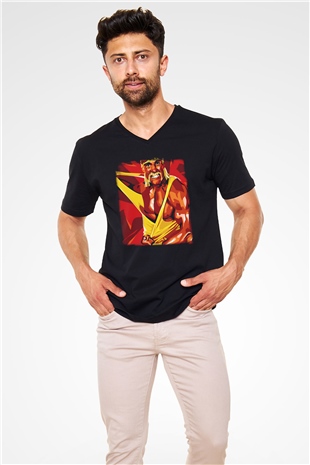 Hulk Hogan Siyah Unisex  V Yaka Tişört
