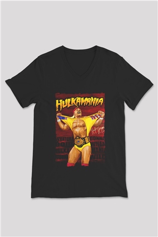 Hulk Hogan Siyah Unisex  V Yaka Tişört