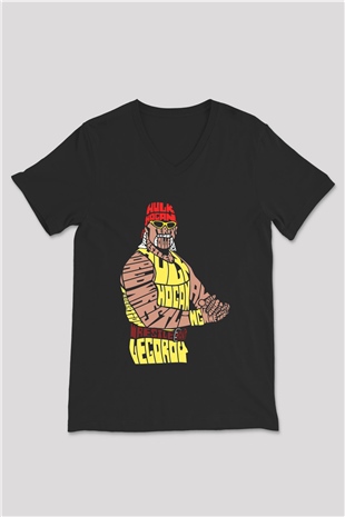 Hulk Hogan Siyah Unisex  V Yaka Tişört