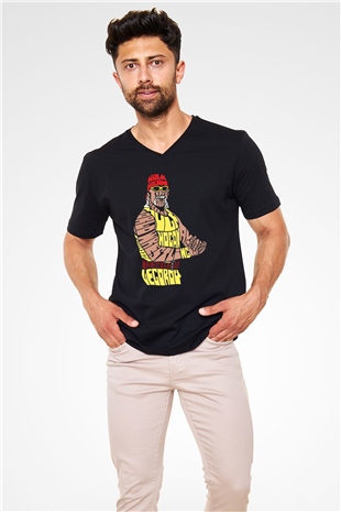 Hulk Hogan Siyah Unisex  V Yaka Tişört