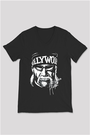 Hulk Hogan Siyah Unisex  V Yaka Tişört