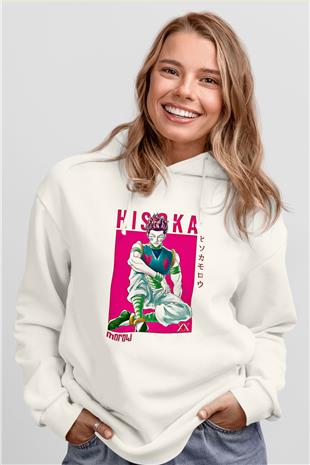 Hunter X Hunter Baskılı Beyaz Unisex Hoodie