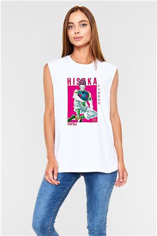 Hunter X Hunter Baskılı Beyaz Unisex Kolsuz Tişört - Tshirt