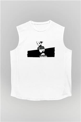 Hunter X Hunter Baskılı Beyaz Unisex Kolsuz Tişört - Tshirt