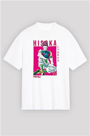 Hunter X Hunter Baskılı Beyaz Unisex Oversize Tişört - Tshirt