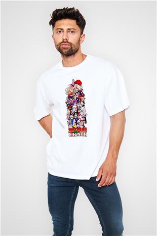 Hunter X Hunter Baskılı Beyaz Unisex Oversize Tişört - Tshirt