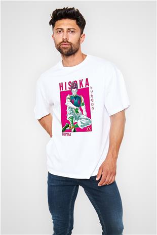 Hunter X Hunter Baskılı Beyaz Unisex Oversize Tişört - Tshirt