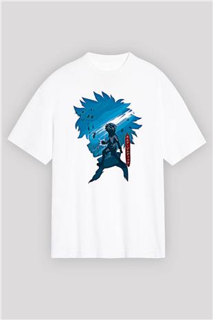 Hunter X Hunter Baskılı Beyaz Unisex Oversize Tişört - Tshirt