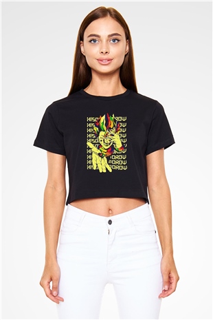 Hunter X Hunter Baskılı Siyah Crop Top Kadın Tişört - Tshirt