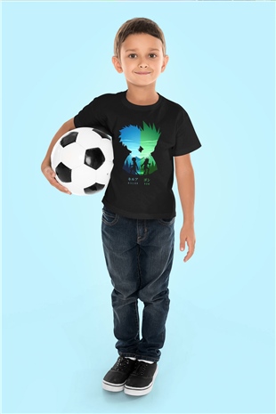Hunter X Hunter Baskılı Unisex Siyah Çocuk Tişört - Tshirt