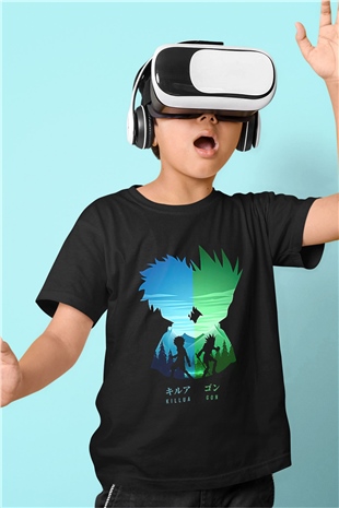 Hunter X Hunter Baskılı Unisex Siyah Çocuk Tişört - Tshirt