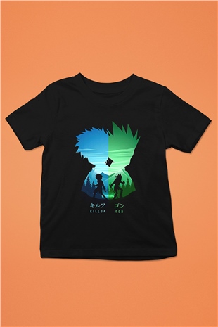 Hunter X Hunter Baskılı Unisex Siyah Çocuk Tişört - Tshirt