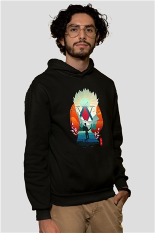 Hunter X Hunter Baskılı Unisex Siyah Hoodie