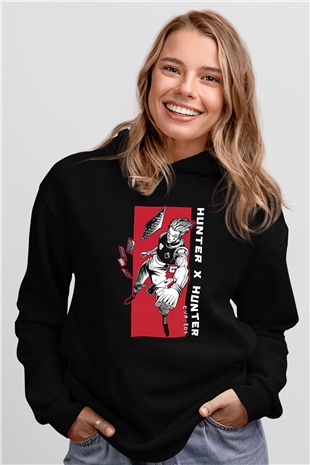 Hunter X Hunter Baskılı Unisex Siyah Hoodie