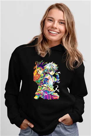 Hunter X Hunter Baskılı Unisex Siyah Hoodie