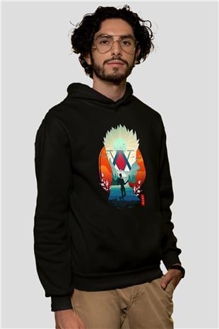 Hunter X Hunter Baskılı Unisex Siyah Hoodie