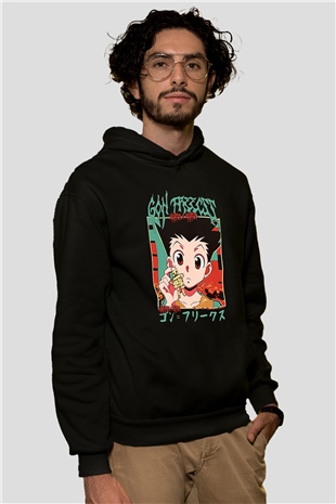 Hunter X Hunter Baskılı Unisex Siyah Hoodie