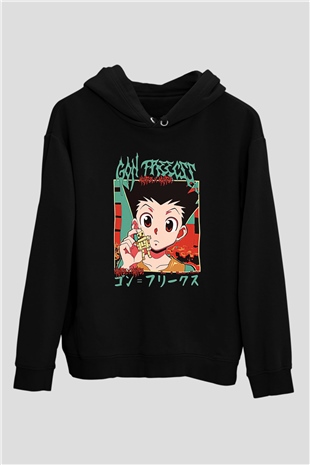 Hunter X Hunter Baskılı Unisex Siyah Hoodie