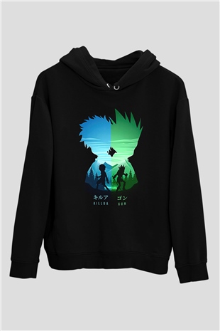 Hunter X Hunter Baskılı Unisex Siyah Hoodie