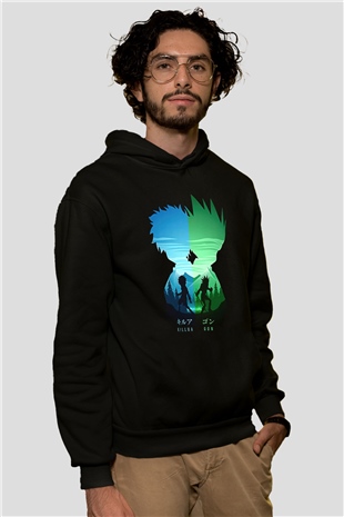 Hunter X Hunter Baskılı Unisex Siyah Hoodie