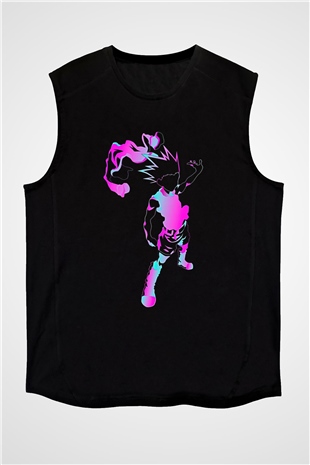 Hunter X Hunter Baskılı Unisex Siyah Kolsuz Tişört - Tshirt