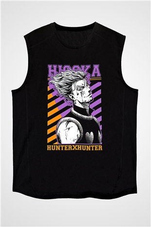 Hunter X Hunter Baskılı Unisex Siyah Kolsuz Tişört - Tshirt