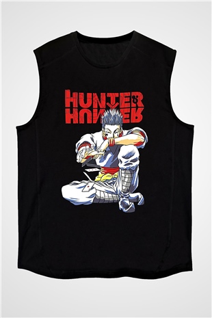 Hunter X Hunter Baskılı Unisex Siyah Kolsuz Tişört - Tshirt