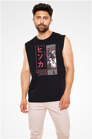 Hunter X Hunter Baskılı Unisex Siyah Kolsuz Tişört - Tshirt
