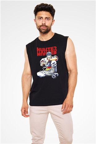 Hunter X Hunter Baskılı Unisex Siyah Kolsuz Tişört - Tshirt