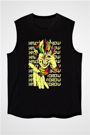 Hunter X Hunter Baskılı Unisex Siyah Kolsuz Tişört - Tshirt
