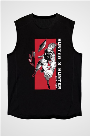Hunter X Hunter Baskılı Unisex Siyah Kolsuz Tişört - Tshirt