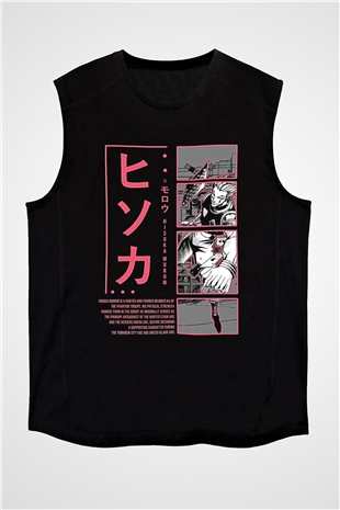 Hunter X Hunter Baskılı Unisex Siyah Kolsuz Tişört - Tshirt