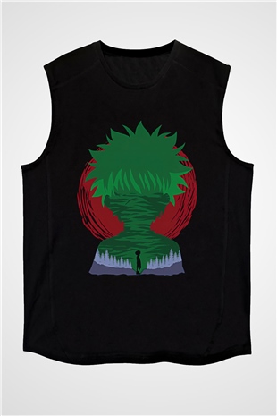 Hunter X Hunter Baskılı Unisex Siyah Kolsuz Tişört - Tshirt