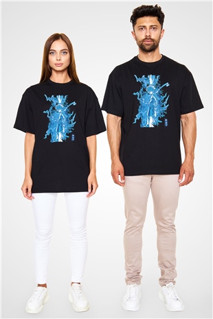 Hunter X Hunter Baskılı Unisex Siyah Oversize Tişört - Tshirt