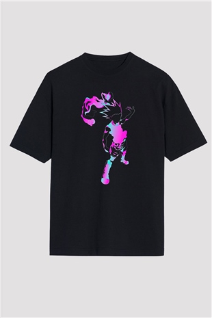 Hunter X Hunter Baskılı Unisex Siyah Oversize Tişört - Tshirt