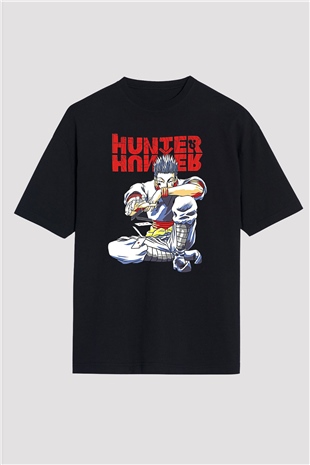 Hunter X Hunter Baskılı Unisex Siyah Oversize Tişört - Tshirt