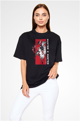 Hunter X Hunter Baskılı Unisex Siyah Oversize Tişört - Tshirt