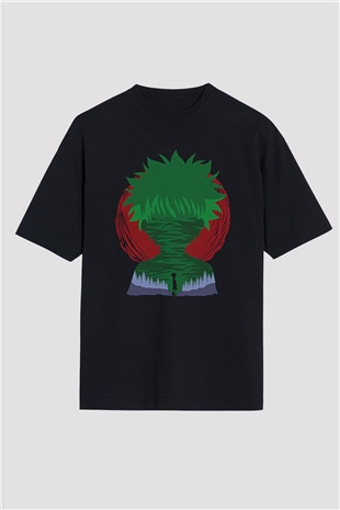 Hunter X Hunter Baskılı Unisex Siyah Oversize Tişört - Tshirt