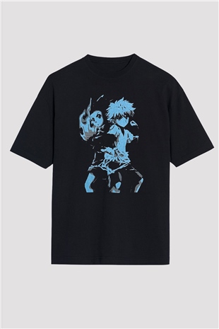 Hunter X Hunter Baskılı Unisex Siyah Oversize Tişört - Tshirt