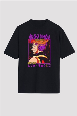 Hunter X Hunter Baskılı Unisex Siyah Oversize Tişört - Tshirt