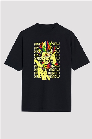 Hunter X Hunter Baskılı Unisex Siyah Oversize Tişört - Tshirt