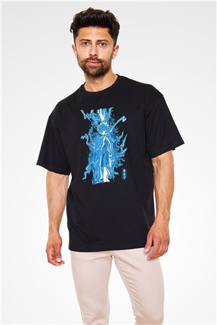Hunter X Hunter Baskılı Unisex Siyah Oversize Tişört - Tshirt