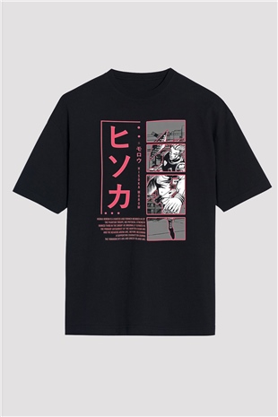 Hunter X Hunter Baskılı Unisex Siyah Oversize Tişört - Tshirt