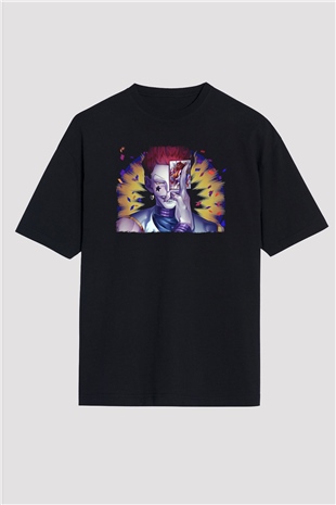 Hunter X Hunter Baskılı Unisex Siyah Oversize Tişört - Tshirt
