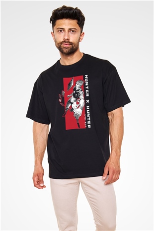 Hunter X Hunter Baskılı Unisex Siyah Oversize Tişört - Tshirt