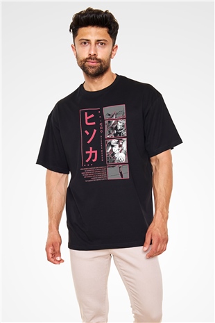 Hunter X Hunter Baskılı Unisex Siyah Oversize Tişört - Tshirt