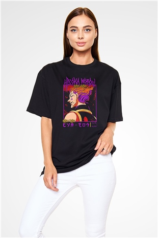 Hunter X Hunter Baskılı Unisex Siyah Oversize Tişört - Tshirt