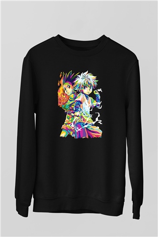 Hunter X Hunter Baskılı Unisex Siyah Sweatshirt