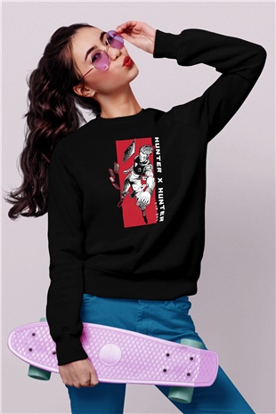Hunter X Hunter Baskılı Unisex Siyah Sweatshirt