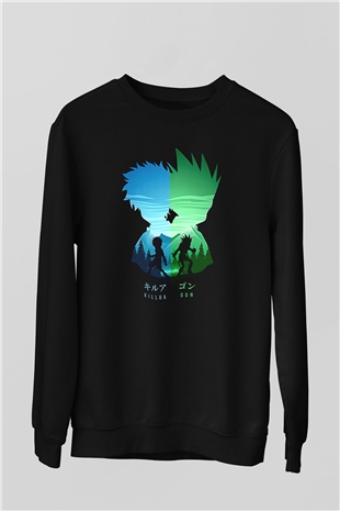 Hunter X Hunter Baskılı Unisex Siyah Sweatshirt